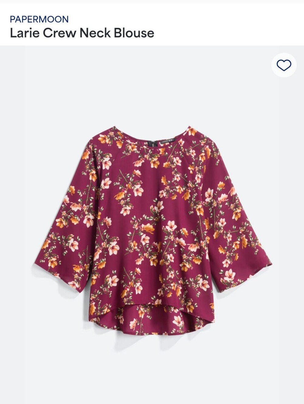 Papermoon Burgundy Floral 3/4 Bell Sleeve High-Low Blouse